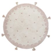 Tapis enfant Mallen tissé main en coton naturel/rose Ø110 - Nattiot