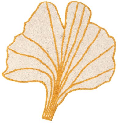 Tapis enfant Poésie coton feuille de Ginkgo blanc et jaune 100x110 - Nattiot
