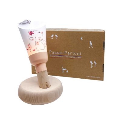 Coffret Lampe Nomade enfant Chat Miou Miou base rose poudré - Maison Polochon