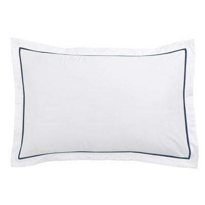 Taie d'oreiller Suggestion en satin de coton blanc/bleu 50x75 - Drouault