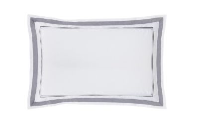 Taie d'oreiller brodée Privilège en satin de coton blanc/gris 50x75 - Drouault