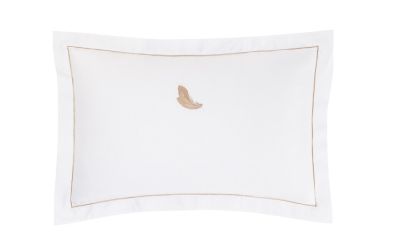 Taie d'oreiller brodée Rituel en satin de coton blanc/beige 50x75 - Drouault