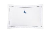 Taie d'oreiller brodée Rituel en satin de coton blanc/bleu 50x75 - Drouault