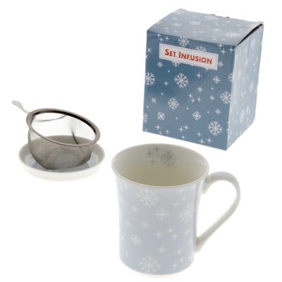 Boite mug infusion Neo en porcelaine motif flocons - Créations Léonie’s France