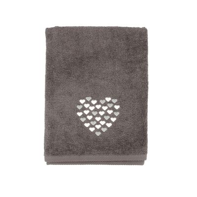 Drap de bain New Coeur en coton gris 70x140 - Créations Léonie’s France