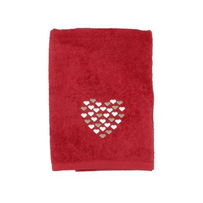 Drap de bain New Coeur en coton rouge 70x140 - Créations Léonie’s France