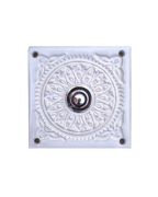 Bouton sonnette filaire carré chrome en céramique blanc - Sonnette déco