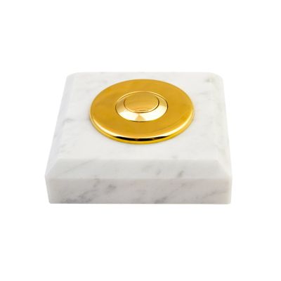 Bouton sonnette filaire carré en marbre blanc collerette laiton - Sonnette déco