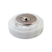 Bouton sonnette filaire rond en marbre blanc collerette chrome - Sonnette déco