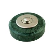 Bouton sonnette filaire rond en marbre vert collerette chrome - Sonnette déco