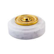 Sonnette déco filaire ronde/collerette perlée/marbre blanc/bouton laiton - Sonnette déco