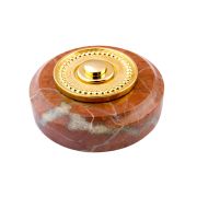 Sonnette déco filaire ronde/collerette perlée/marbre rouge/bouton laiton - Sonnette déco