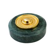 Sonnette déco filaire ronde/collerette perlée/marbre vert/bouton laiton - Sonnette déco