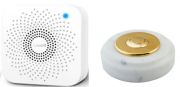 Sonnette déco sans fil ronde/collerette/marbre blanc/bouton laiton - Sonnette déco