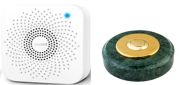Sonnette déco sans fil ronde/collerette/marbre vert/bouton laiton - Sonnette déco