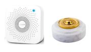 Sonnette déco sans fil ronde/collerette perlée/marbre blanc/bouton laiton - Sonnette déco