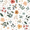 Papier peint Bloem motif fleurs et feuilles multicolore
