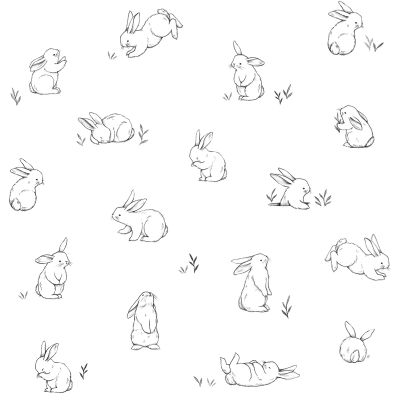Papier peint Bunny motif petits lapins blanc Rouleau 10m - LILIPINSO