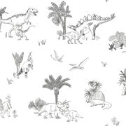 Papier peint Dinosaurus motif dinosaures gris Rouleau 10m - LILIPINSO