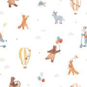 Papier peint Gentle friends motif animaux et montgolfières Rouleau 10m - LILIPINSO