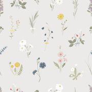 Papier peint Wildflowers motif fleurs de prairie gris Rouleau 10m - LILIPINSO