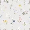 Papier peint Wildflowers motif fleurs de prairie gris