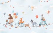 Papier peint panoramique Gentle friends motif animaux et ballons 400x248cm - LILIPINSO