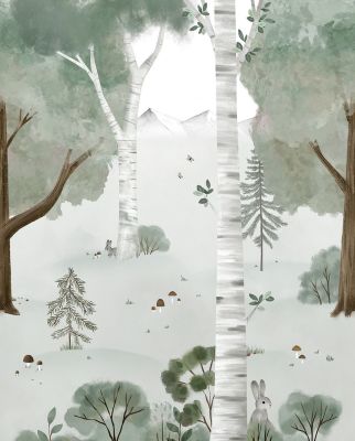 Papier peint panoramique Kharu motif forêt vert 200x248cm - LILIPINSO