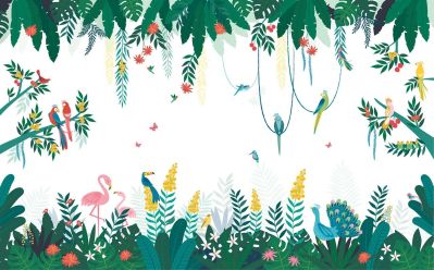 Papier peint panoramique Rio motif jungle et oiseaux multicolore 400x248cm - LILIPINSO