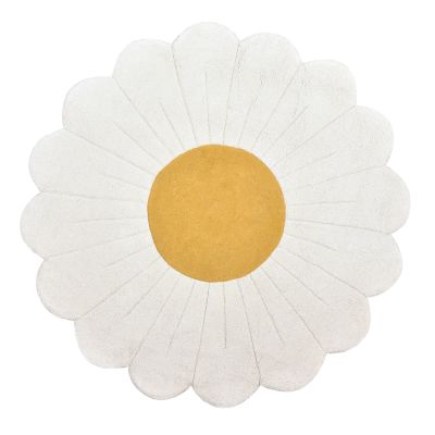 Tapis enfant rond Chamomile coton fleur de camomille blanc Ø100 - LILIPINSO