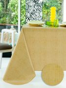 Nappe Effet Lin toile cirée Moutarde ronde Ø140 - CALITEX