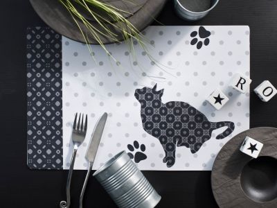 Set de table Cat PVC Gris 44x28,5 - CALITEX