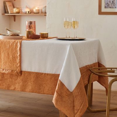 Nappe Athenas taffetas froissé polyester blanc/or 170x350 - NYDEL