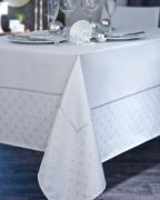 Nappe Frandy polyester damassé lurex blanc/argent 145x250 - NYDEL
