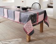 Nappe Ginko coton enduit PVC Rose/gris 160X160 - NYDEL