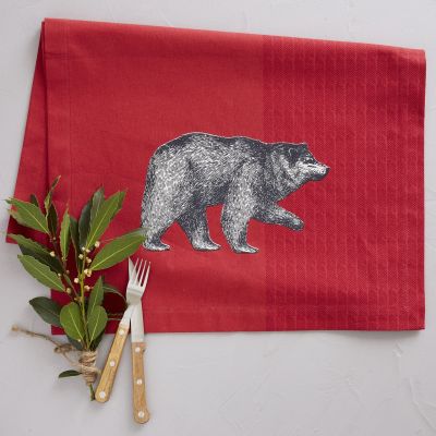 Chemin de table Esprit libre coton motif imprimé ours fond rouge 50x150 - Sylvie Thiriez
