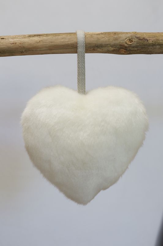 Coeur fausse fourrure blanc Laponie 13x11 - Sylvie Thiriez