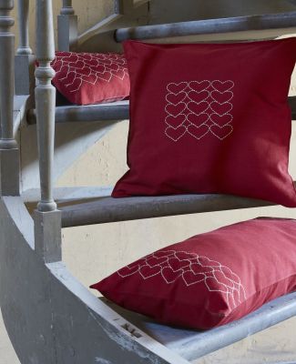 Coussin Make A Wish rouge chiné coton chambray 30x60 - Sylvie Thiriez