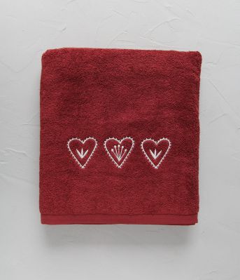 Drap de bain Hedda brodé coton rouge massaï 100x150 - Sylvie Thiriez