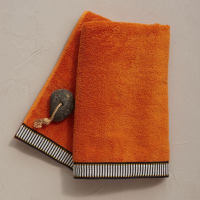 Drap de douche Singulier coton peigné orange galon rayé noir 70x140 - Sylvie Thiriez