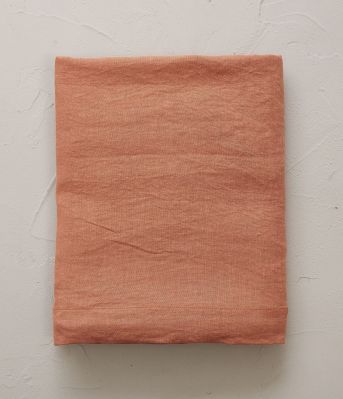 Drap de lit uni en lin stonewashed coloris orange Terracotta 270x310 - Sylvie Thiriez