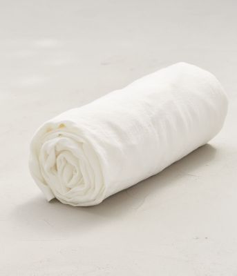 Drap housse uni en lin stonewashed coloris blanc 180x200 - Sylvie Thiriez