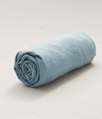 Drap housse uni en lin stonewashed coloris bleu Cap 90x190 - Sylvie Thiriez