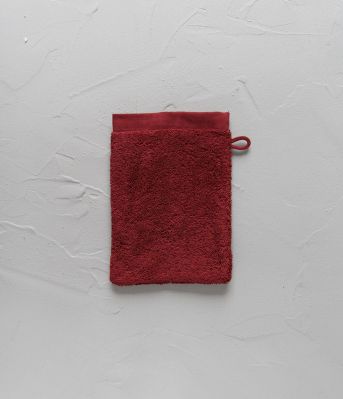 Gant de toilette Hedda brodé coton rouge massaï 15x21 - Sylvie Thiriez