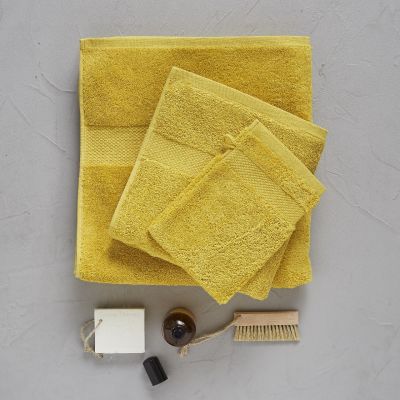 Gant de toilette uni coloris jaune sésame coton 15x21 - Sylvie Thiriez