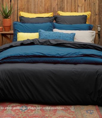 Housse de couette Lâcher prise percale lavée uni noir 160x210 - Sylvie Thiriez