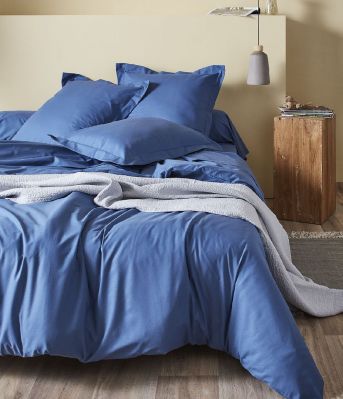 Housse de couette uni en coton coloris bleu jean 200x200 - Sylvie Thiriez