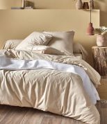 Housse de couette uni percale lavée Beige épeautre 160x210 - Sylvie Thiriez