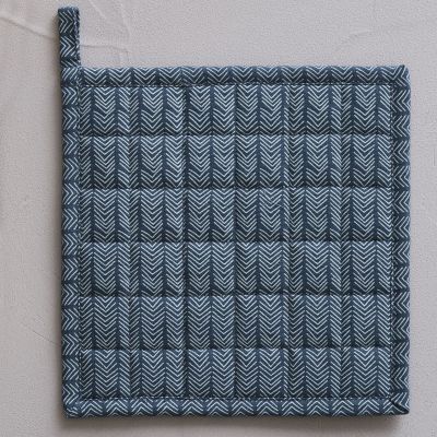 Manique Esprit libre coton motif imprimé chevrons rustiques gris/bleu - Sylvie Thiriez