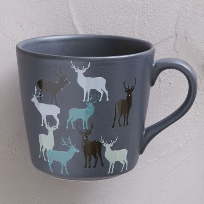 Mug Edgar céramique motifs imprimés cerfs gris foncé - Sylvie Thiriez